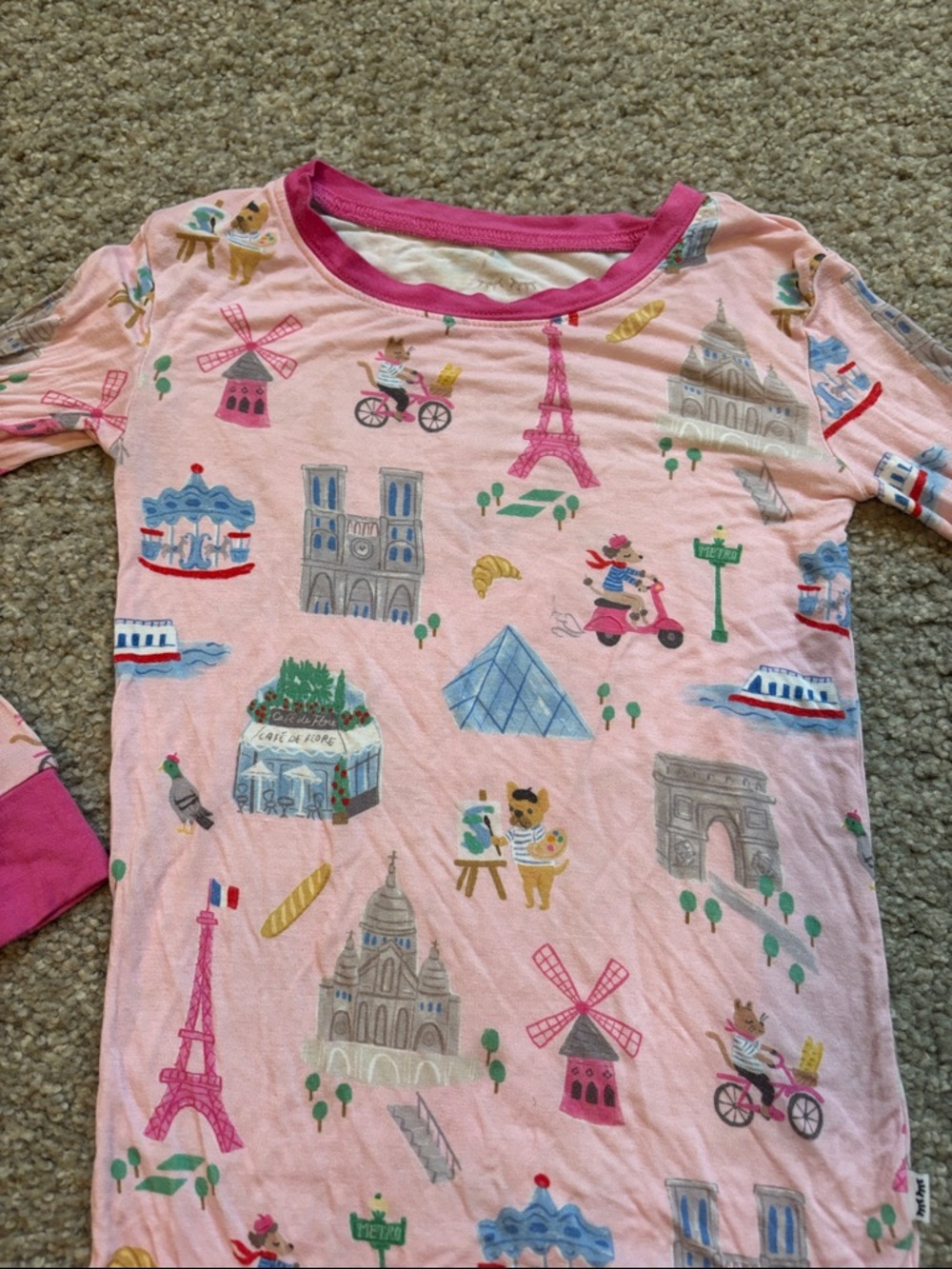 Little Sleepies Girls Pink Paris Landmark Long Sleeve pajamas. 3T